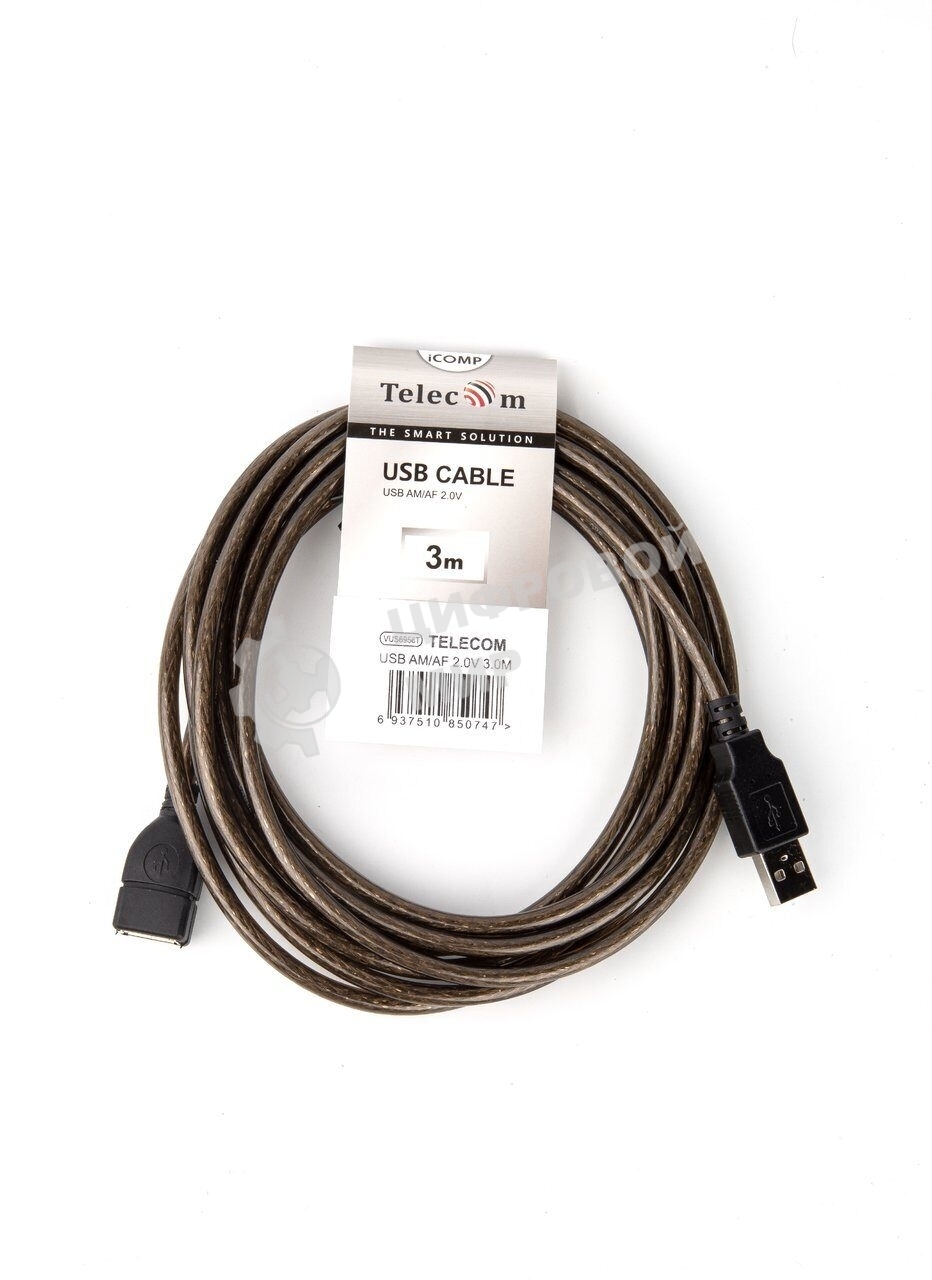 Кабель удлинительный USB2.0 AM/AF прозрачная изоляция 3m  Telecom <VUS6956T-3M>