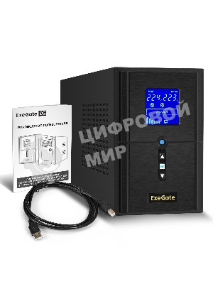 Источник бесперебойного питания ExeGate SineTower SN-1500.LCD.AVR.2SH.1C13.USB 1500VA/1200W, чистая синусоида, LCD дисплей, AVR, 2*Schuko+1*C13, USB, линейно-интерактивный, черный