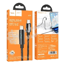 Кабель USB2.0 Hoco Type-C/Lightning, 2.4А, с дисплеем, U125, 1.2м, черный, коробка
