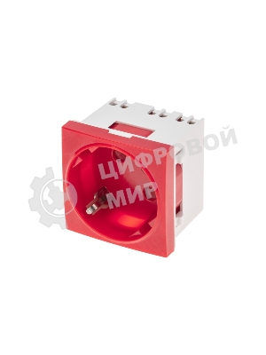 Розетка электрическая Rexant 45x45, CEE 7/4, 2K+3, 16A, красная