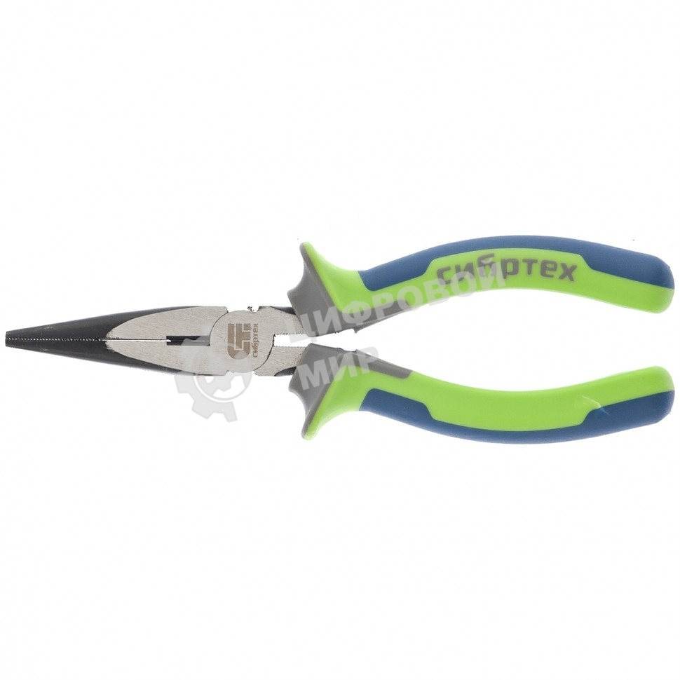 Длинногубцы прямые Сибртех,160 мм, фосфатирование, трехкомпонентные рукоятки