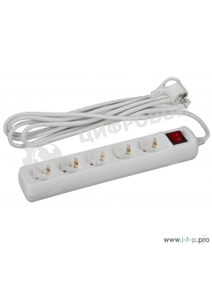 УдлинительЭРА Б0028383 U-5es-5m-3х1 с заземлением с выключателем 5 гнезд 5 м полипропилен, 3х1 мм2