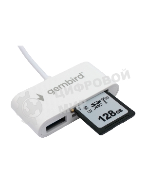 Кард-ридер Gembird FD2-MSD-2/белый/SD/SDHC/SDXC/TF/MicroSD/USB 2.0/USB Type-C (2.0)/пластик