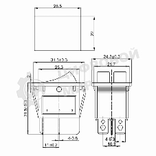 Выключатель клавишный Rexant 250V 15А (6с) ON-OFF желтый с подсветкой двойной