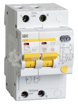 Выключатель автоматический IEK MAD10-2-016-C-010 АД12 2Р 16А10мА IEK