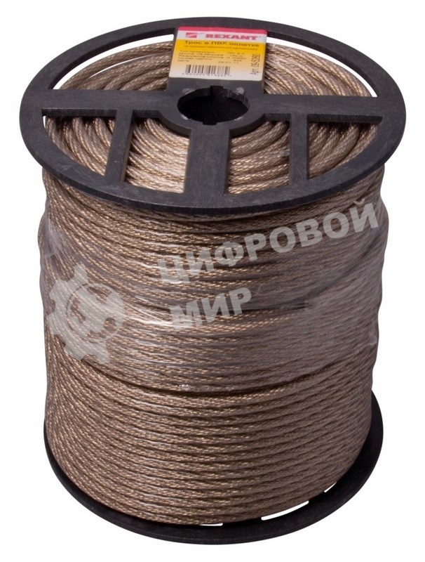 Трос стальной Rexant в ПВХ оплетке d=6,0 мм, прозрачный (бухта 150 м)