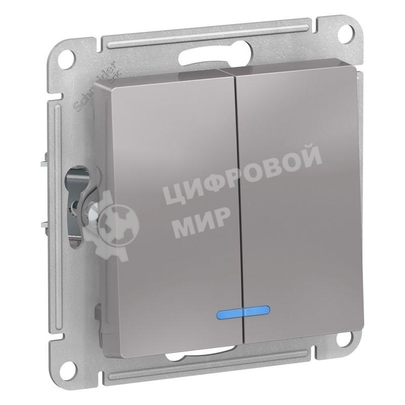 Механизм выключателя 2-кл. AtlasDesign с подсветкой (сх.5а) 10АХ алюм. SchE ATN000353