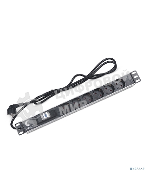 Блок силовых розеток Cabeus, Shuko х 6, вход Schuko, для шкафов, шнур 2 м, 50х490х50 мм (ВхШхГ), 16А, автомат, черный