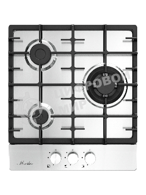 Газовая варочная панель Monsher High-Tech, 44 см, автоматический электроподжиг, газ-контроль, форсунки под сжиженый газ, SABAF конфорки, чугунные решетки, нержавеющая сталь
