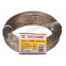 Трос стальной в ПВХ оплетке Rexant d=4,0 мм, прозрачный (моток 20 м)