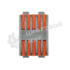 Клемма соединительная Rexant многоразовая проходная 5-полюсная, серая (0,08-4 мм²) с креплением на DIN-рейку (20 шт./уп.)
