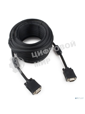 Кабель VGA Premium Cablexpert CC-PPVGA-15M-B, 15M/15M, 15м, черный, тройной экран, феррит.кольца, пакет