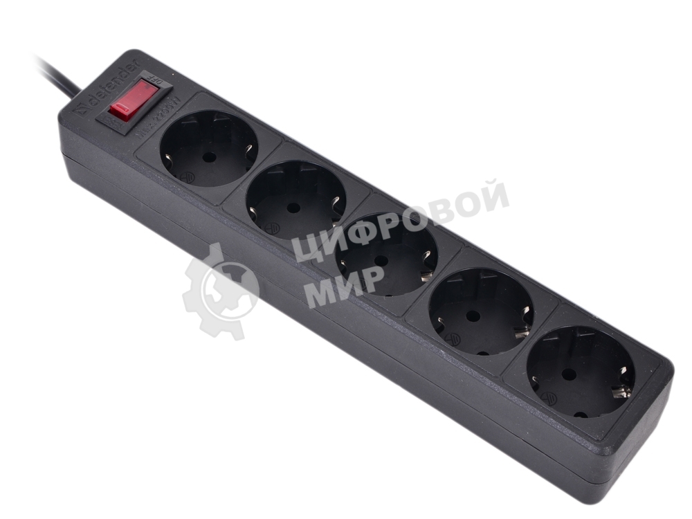 Сетевой фильтр Defender ES, 5.0 м, 5 розеток, черный