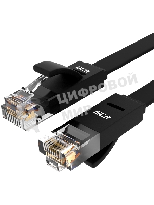 Патч-корд Greenconnect PROF плоский прямой 10.0m, UTP медь cat.6, черный, позолоченные контакты, 30 AWG, GCR-LNC616-10.0m, ethernet high speed 10 Гбит/с, RJ45, T568B