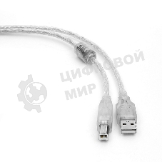 Кабель Cablexpert USB2.0 Pro, AM/BM, 2м, экран, 2 феррит.кольца, прозрачный (CCF-USB2-AMBM-TR-2M)