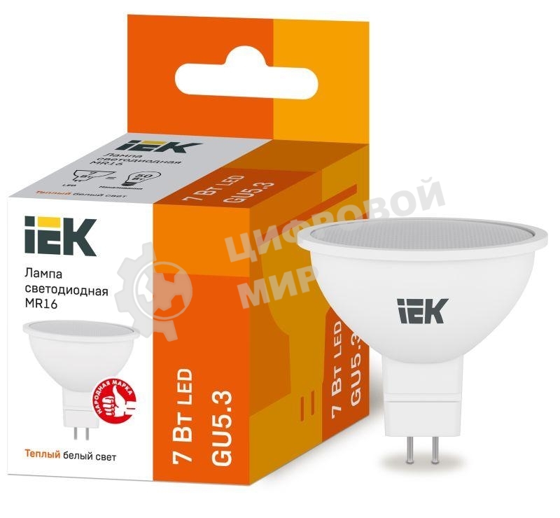 Лампа cветодиодная IEK LLE-MR16-7-230-30-GU5 ECO MR16 софит 7Вт 230В 3000К GU5.3