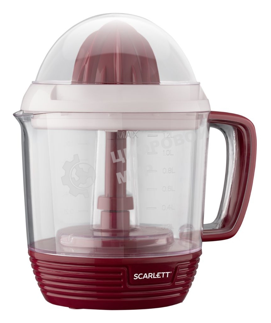 Соковыжималка Scarlett SC-JE50C08 красный/белый, цитрусовая, 25 Вт, 1200 мл, механическое