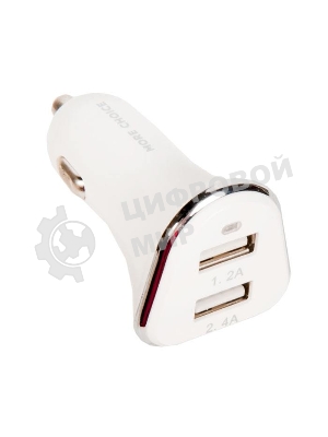 Автомобильная зарядка (от прикуривателя) 2USB 2.4A для Type-C More choice AC22a, белый