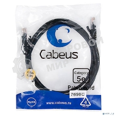 Шнур коммутационный Cabeus, Cat.5e, неэкр., U/UTP, RJ45/RJ45, PVC, AWG24, 1.5м, черный