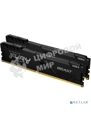 Оперативная память Kingston Fury Beast, DDR4, 64GB (2x32GB), 3600MHz, CL18, DIMM, с радиатором, черный