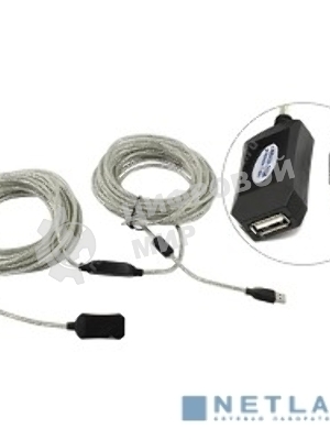 Кабель-адаптер Aopen/Qust USB2.0-repeater, удлинительный активный Am-->Af 20м (ACU823-20M) 6938510851345