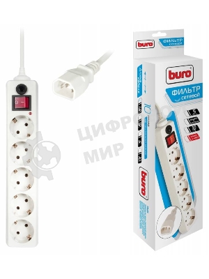 Сетевой фильтр Buro 500SH-1.8-UPS-W 1.8м, 5 розеток, белый, коробка