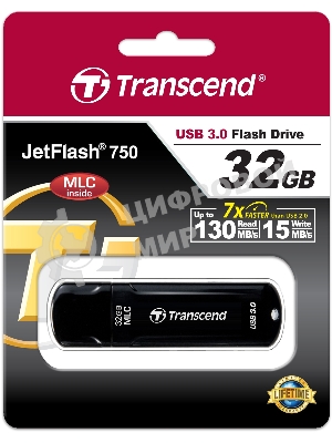 Флешка USB Transcend JetFlash 750 (TS32GJF750K), 32Gb, USB 3.0, R/W 130/30, черный