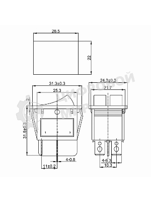 Выключатель клавишный Rexant 250V 15А (6с) ON-OFF синий с подсветкой двойной