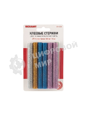 Клеевые стержни Rexant, Ø11 мм, 100 мм, цветные с блестками, 12 шт., блистер