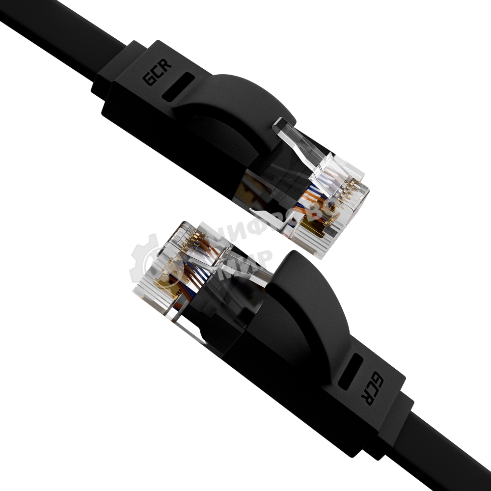 Патч-корд Greenconnect PROF плоский прямой 10.0m, UTP медь cat.6, черный, позолоченные контакты, 30 AWG, GCR-LNC616-10.0m, ethernet high speed 10 Гбит/с, RJ45, T568B