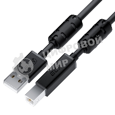 Кабель PROF 5.0m USB 2.0, AM/BM, черный, ферритовые кольца, экран, армированный, морозостойкий