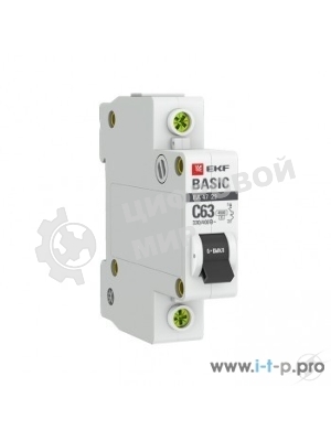 Выключатель автоматический модульный 1п C 63А 4.5кА ВА 47-29 Basic EKF mcb4729-1-63C