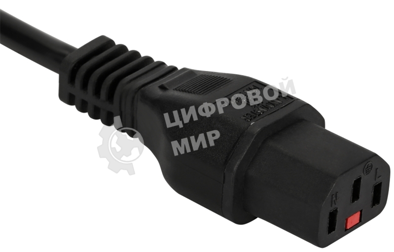 Шнур питания LANMASTER с блокировкой C13-Schuko прямая, 3х0.75, 220В, 10А, черный, 3 м.