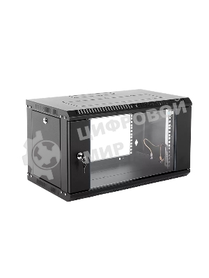 Шкаф телеком. настенный разборный 6U (600х520) дверь стекло, черный (ШРН-Э-6.500-9005)