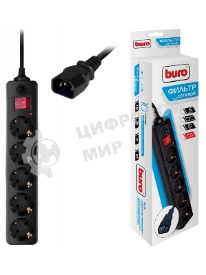 Сетевой фильтр Buro 500SH-1.8-UPS-B 1.8 м, 5 розеток, черный, коробка