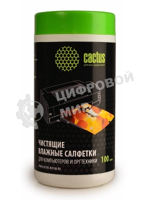 Салфетки Cactus CS-T1002 Туба с чистящими салфетками для компьютеров и оргтехники, 100 шт