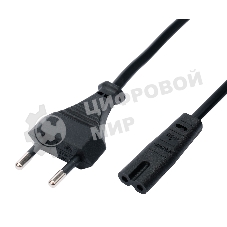 Кабель питания Cablexpert PC-184/2-1.5М CEE 7/16-C7, 2х0.5мм2, 2.5А, 1.5м, черный, пакет