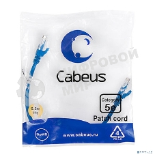 Патч-корд Cabeus, Cat.5e, неэкр., U/UTP, RJ45/RJ45, PVC, AWG24, 0.3м, синий