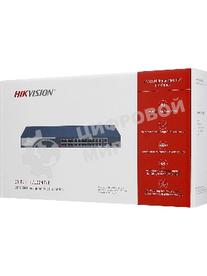Коммутатор Hikvision DS-3E0326P-E(C) (L2) 24x1 Гбит/с 2xКомбо(1000BASE-T/SFP) 2SFP 24PoE 370W неуправляемый