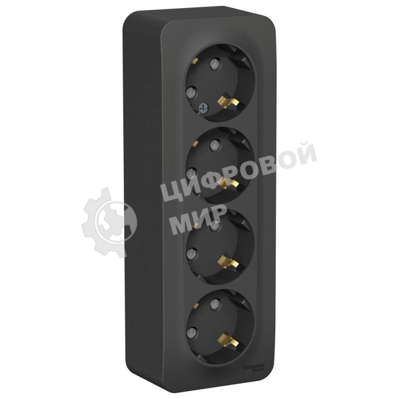 Розетка 4-ая с/з со шторками 16А, 250В, изолир. пластина SE Blanca наруж Антрацит