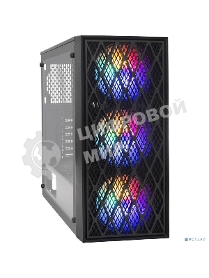 Компьютерный корпус Miditower ExeGate EVO-8243 (ATX, без БП, 2хUSB+1хUSB 3.0, черный, 3 вент. с RGb подсветкой, боковая панель - закаленное стекло)