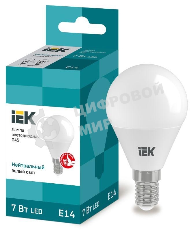 Лампа cветодиодная IEK LLE-G45-7-230-40-E14 ECO G45 шар 7Вт 230В 4000К E14