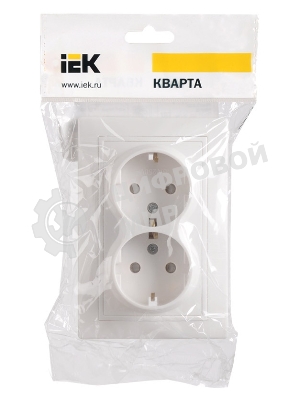 Розетка силовая IEK ERK21-K01-16-DM РСш12-3-КБ 2 местн. c з/к с защ.штор. 16А КВАРТА (белый)