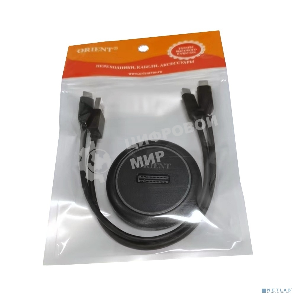 Адаптер ORIENT UHD-524LED, USB 3.2 Gen2 (USB 3.1) док-станция для SSD M.2 M-key NVMe (JMS581DL, поддержка UASP,TRIM), скорость до 10 GB/s, два кабеля подключения USB Type-A + Type-C, подсветка корпуса (33405)