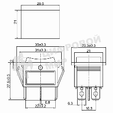 Выключатель клавишный Rexant 250V 15А (6с) ON-OFF-ON черный с нейтралью