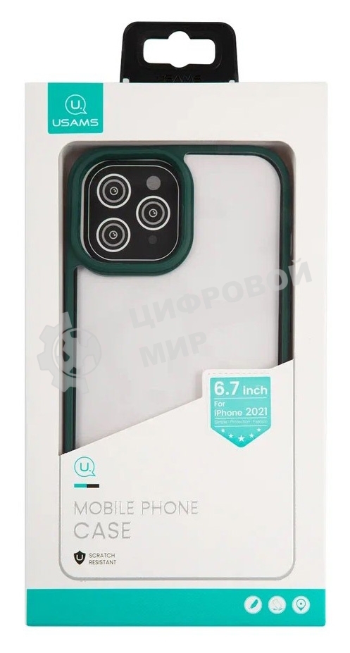 Чехол для Apple iPhone 13 Pro Max Usams US-BH771 прозрачный/зеленый (УТ000028123)