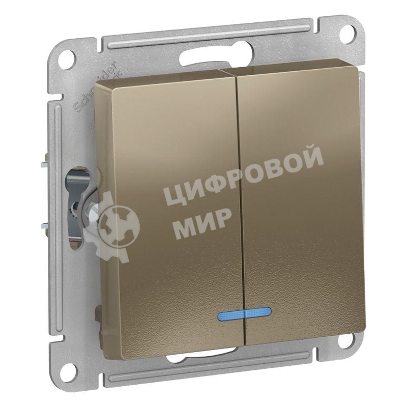 Механизм выключателя 2-кл. AtlasDesign с подсветкой (сх.5а) 10АХ шампань SchE ATN000553