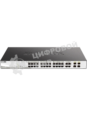 Коммутатор настраиваемый L2 D-Link DGS-1210-28MP/F4A с 24 портами 10/100/1000Base-T и 4 комбо-портами 100/1000Base-T/SFP (24 порта PoE 802.3af/at, PoE-бюджет 370 Вт)