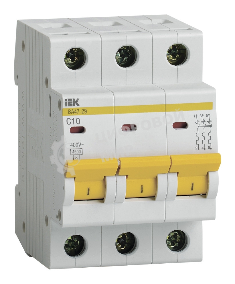 Выключатель автоматический IEK MVA20-3-010-C ВА47-29 3Р 10А 4,5кА х-ка С IEK