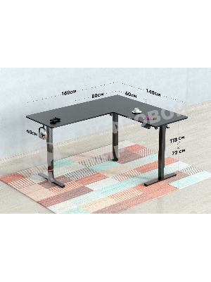 Стол компьютерный Cactus угловой подъемный столешница МДФ черный каркас черный 1600х1400х720х1180 мм (CS-EDXL-BBK)